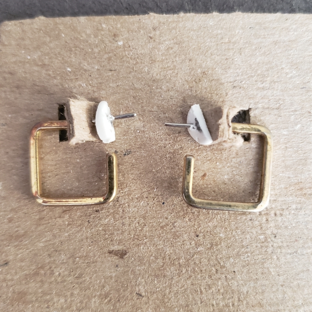 Vintage Gold Small Square Geometric Hoop Stud Earrings